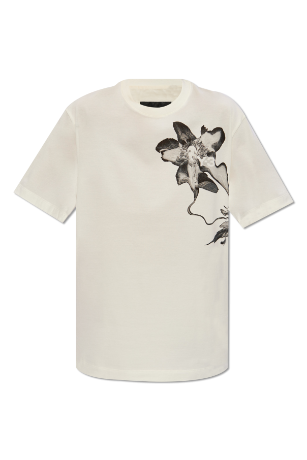 Cream T - shirt with floral motif Y - Quilted Long Down